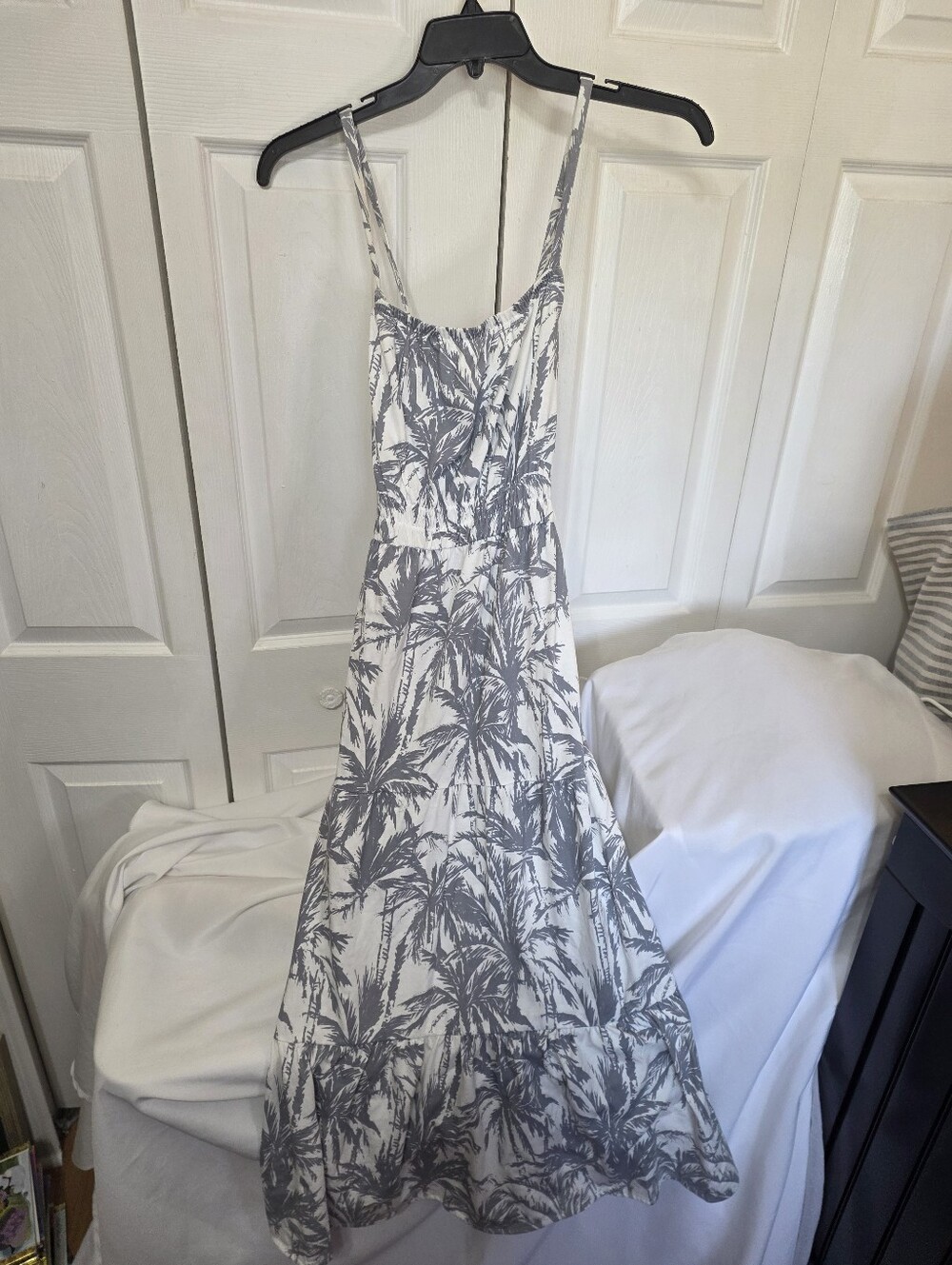 Childrens Place White Maxi Dress with Gray Palm Print